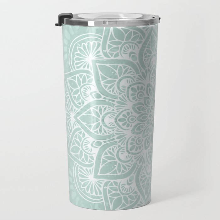 Mandala, Yoga, Love, Flower of Life, Teal Green Travel Mug Gallery Image 3