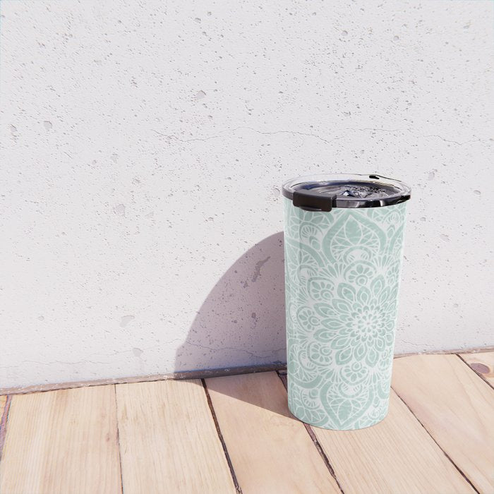 Mandala, Yoga, Love, Flower of Life, Teal Green Travel Mug Gallery Image 4