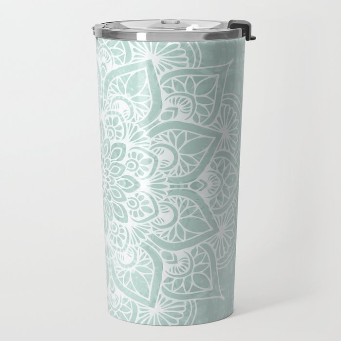 Mandala, Yoga, Love, Flower of Life, Teal Green Travel Mug Gallery Image 2