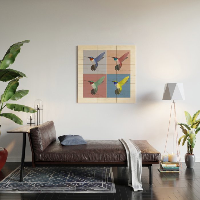 05 Blue, Red, Green, Yellow Hummingbird Wood Wall Art Gallery Image 2