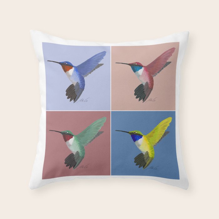 05 Blue, Red, Green, Yellow Hummingbird Throw Pillow Gallery Image 6