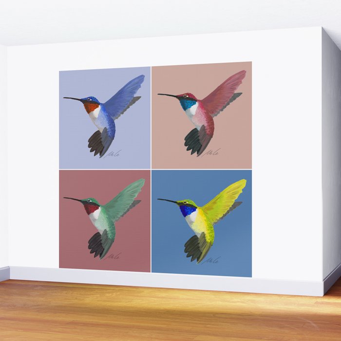 05 Blue, Red, Green, Yellow Hummingbird Wall Mural Gallery Image 2