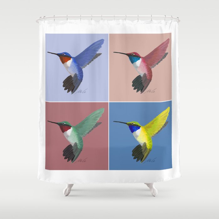 05 Blue, Red, Green, Yellow Hummingbird Shower Curtain Gallery Image 1
