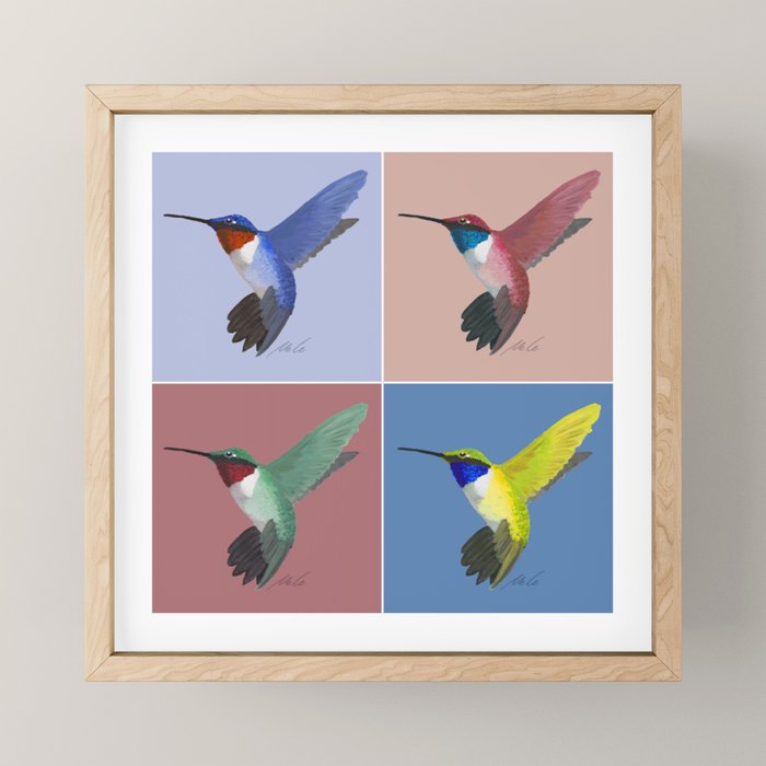 05 Blue, Red, Green, Yellow Hummingbird Mini Art Print Gallery Image 1