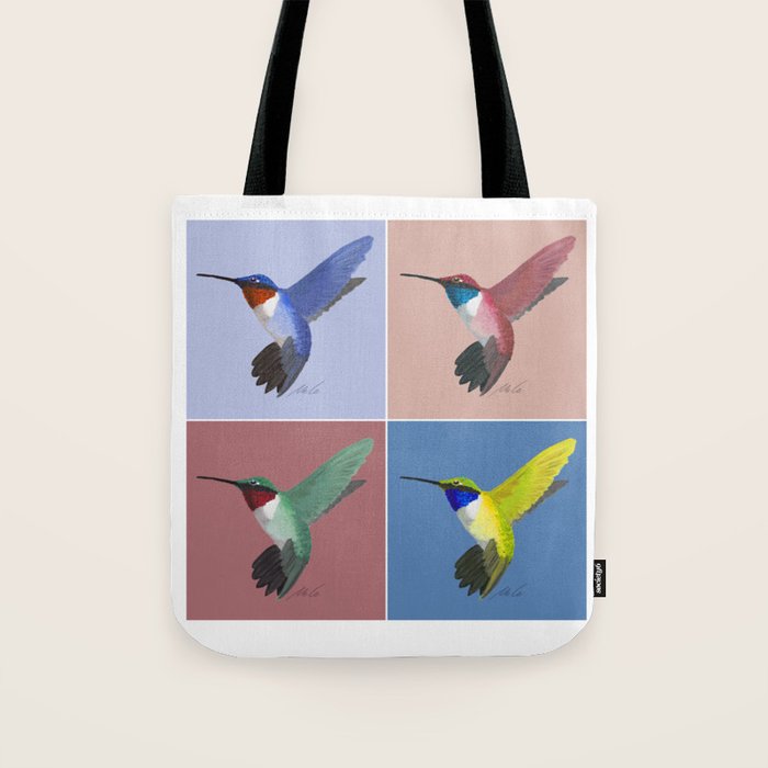 05 Blue, Red, Green, Yellow Hummingbird Tote Bag Gallery Image 1