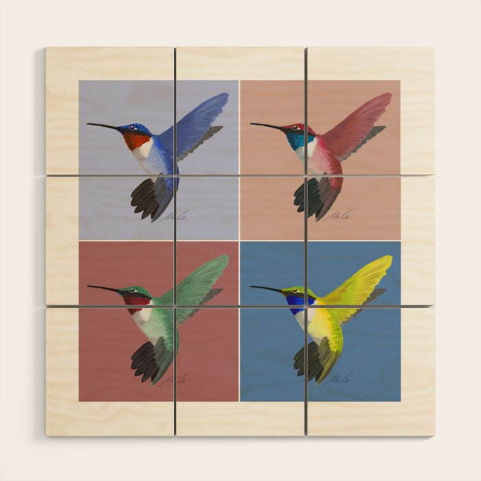 05 Blue, Red, Green, Yellow Hummingbird Wood Wall Art Gallery Image 1