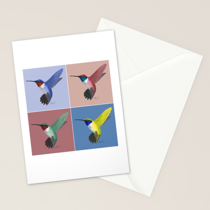 05 Blue, Red, Green, Yellow Hummingbird Stationery Card Gallery Image 2