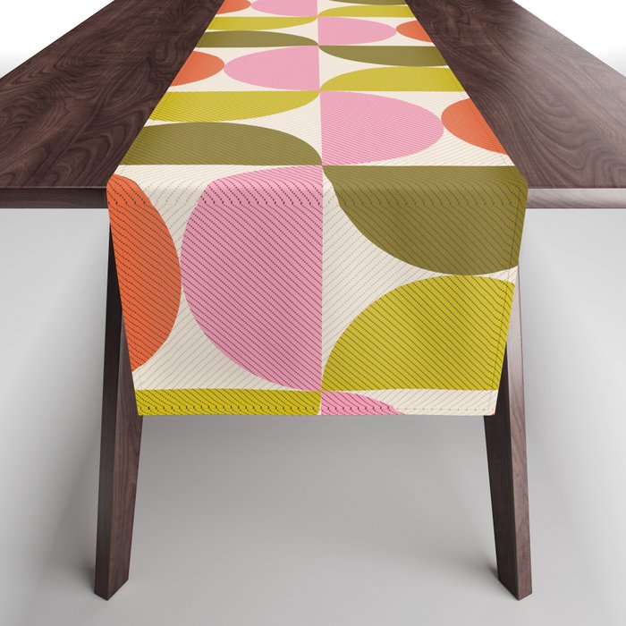 Mid Century Modern Shapes - Pink, Olive Green & Orange Table Runner Gallery Image 1
