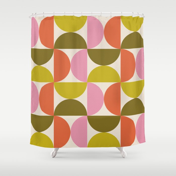 Mid Century Modern Shapes - Pink, Olive Green & Orange Shower Curtain Gallery Image 1