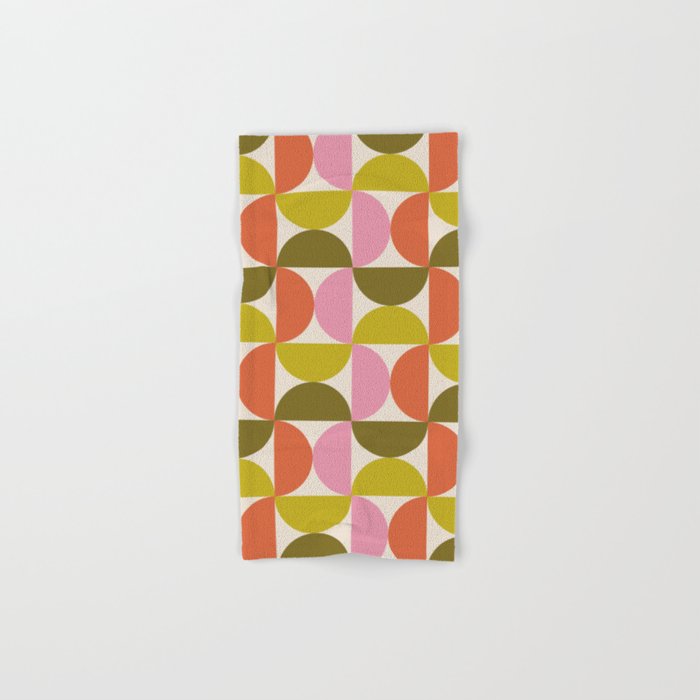 Mid Century Modern Shapes - Pink, Olive Green & Orange Bath Towel Gallery Image 1