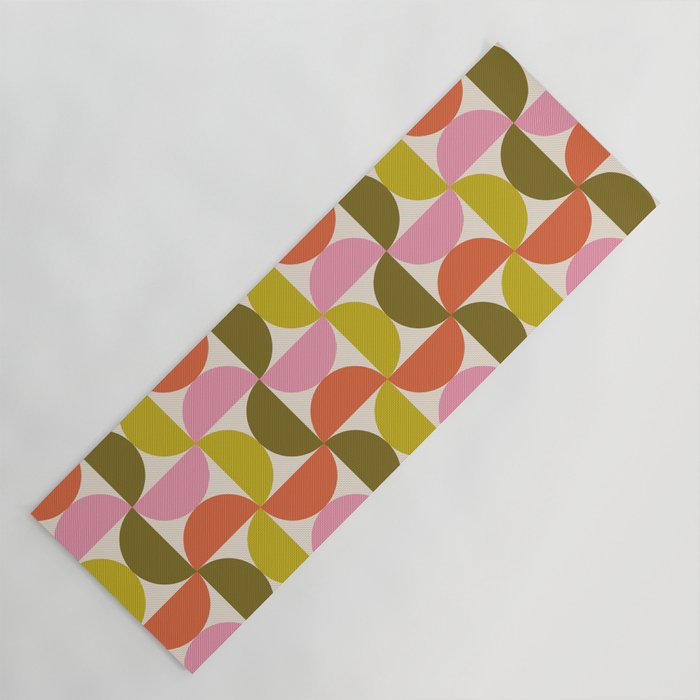 Mid Century Modern Shapes - Pink, Olive Green & Orange Yoga Mat Gallery Image 1