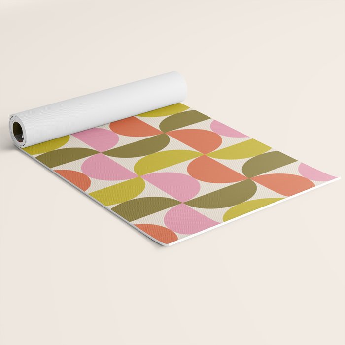Mid Century Modern Shapes - Pink, Olive Green & Orange Yoga Mat Gallery Image 2