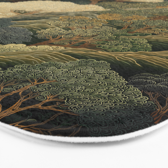Japanese green Forest Painting Autumn Art Japandi Wall Art maximalist Art Nouveau Botanical Print Bath Mat Gallery Image 3