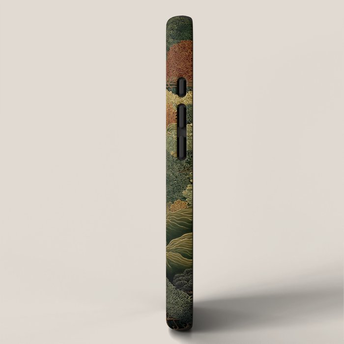 Japanese green Forest Painting Autumn Art Japandi Wall Art maximalist Art Nouveau Botanical Print iPhone Case Gallery Image 2