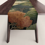 Japanese green Forest Painting Autumn Art Japandi Wall Art maximalist Art Nouveau Botanical Print Table Runner Gallery Image 1