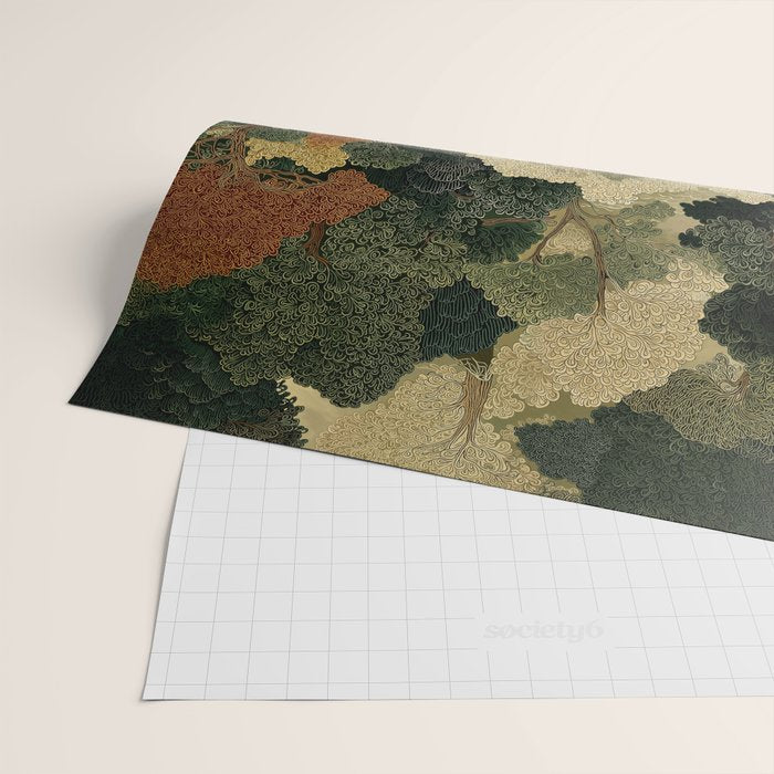 Japanese green Forest Painting Autumn Art Japandi Wall Art maximalist Art Nouveau Botanical Print Wrapping Paper Gallery Image 2