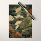 Japanese green Forest Painting Autumn Art Japandi Wall Art maximalist Art Nouveau Botanical Print Wrapping Paper Gallery Image 1