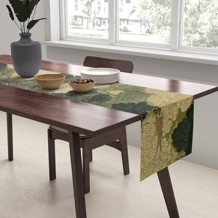 Japanese green Forest Painting Autumn Art Japandi Wall Art maximalist Art Nouveau Botanical Print Table Runner Gallery Image 2