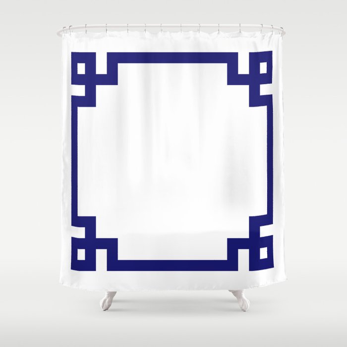 Midnight Blue Greek Key Border Shower Curtain Gallery Image 1