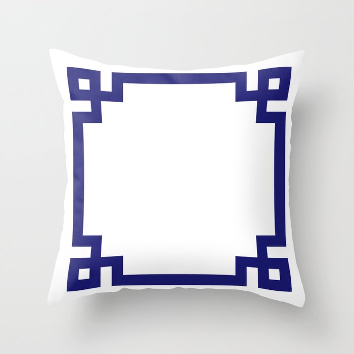 Midnight Blue Greek Key Border Throw Pillow Gallery Image 1