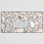 Chinoiserie Blush Pink Fresco Floral Garden Birds Oriental Botanical Desk Mat Gallery Image 1
