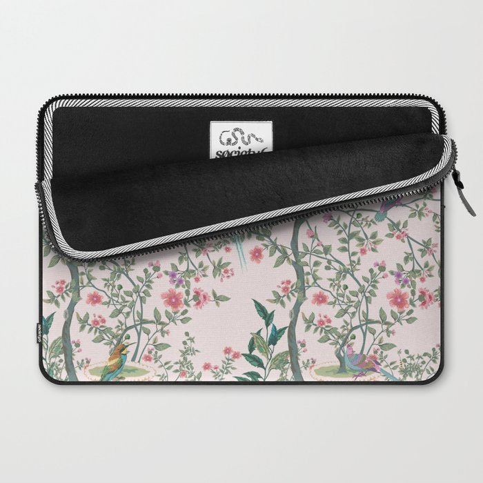 Chinoiserie Blush Pink Fresco Floral Garden Birds Oriental Botanical Laptop Sleeve Gallery Image 2