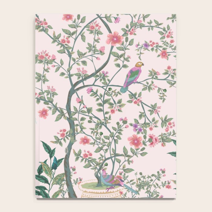 Chinoiserie Blush Pink Fresco Floral Garden Birds Oriental Botanical Notebook Gallery Image 4