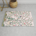 Chinoiserie Blush Pink Fresco Floral Garden Birds Oriental Botanical Rug Gallery Image 1