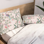 Chinoiserie Blush Pink Fresco Floral Garden Birds Oriental Botanical Pillow Sham Gallery Image 2