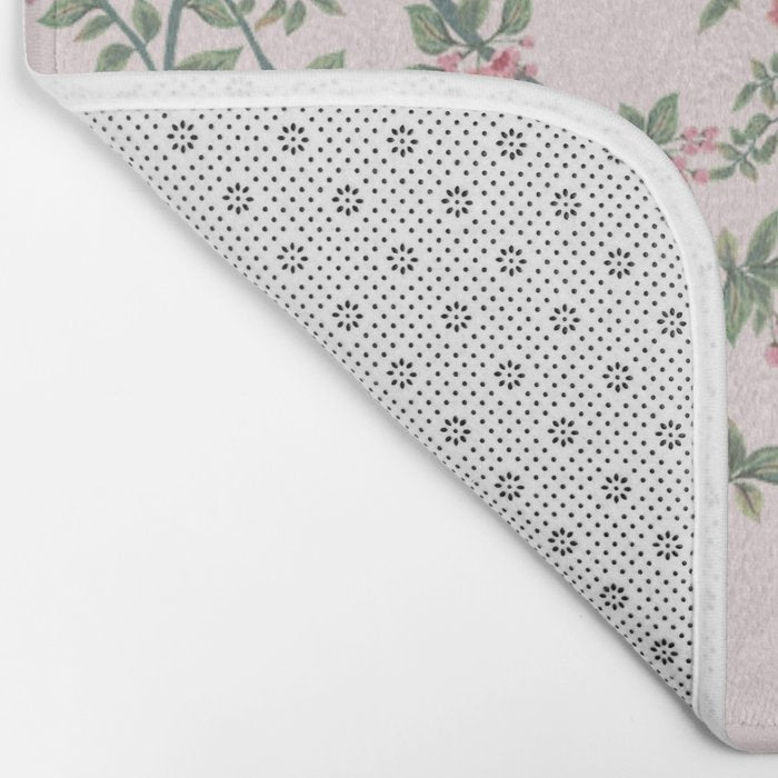 Chinoiserie Blush Pink Fresco Floral Garden Birds Oriental Botanical Bath Mat Gallery Image 2