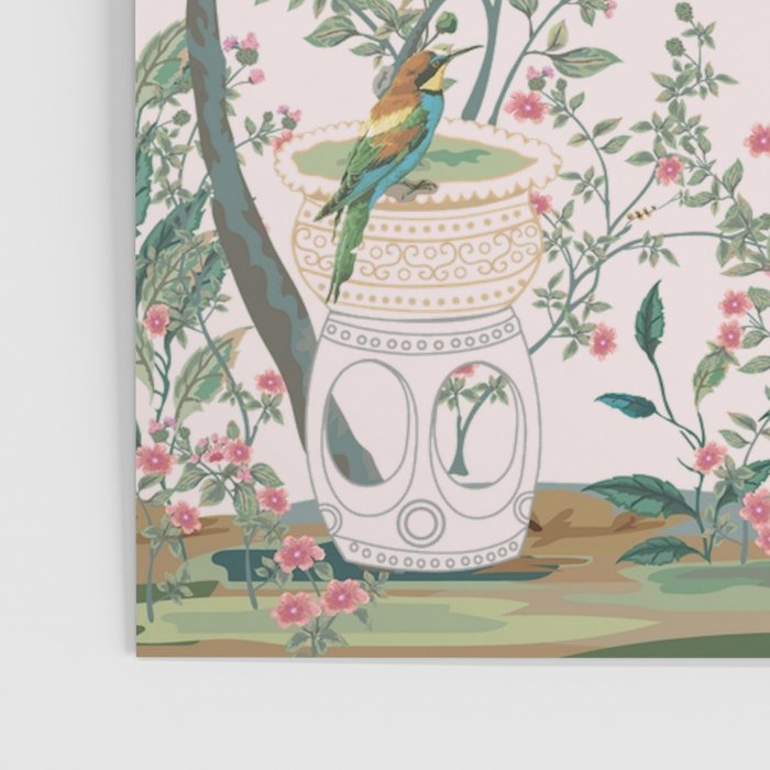 Chinoiserie Blush Pink Fresco Floral Garden Birds Oriental Botanical Poster Gallery Image 3