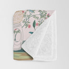 Chinoiserie Blush Pink Fresco Floral Garden Birds Oriental Botanical Throw Blanket Gallery Image 3