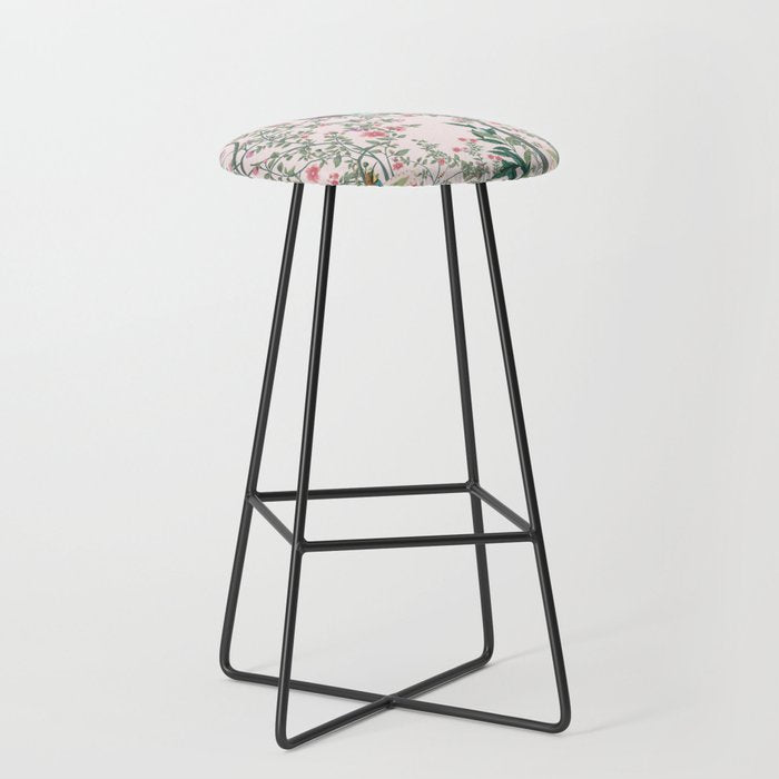Chinoiserie Blush Pink Fresco Floral Garden Birds Oriental Botanical Stool Gallery Image 1