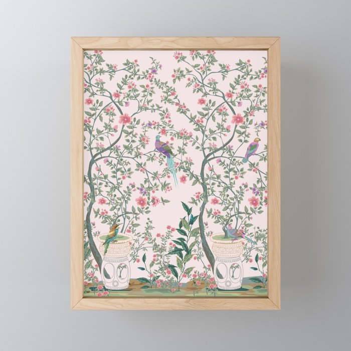 Chinoiserie Blush Pink Fresco Floral Garden Birds Oriental Botanical Mini Art Print Gallery Image 1