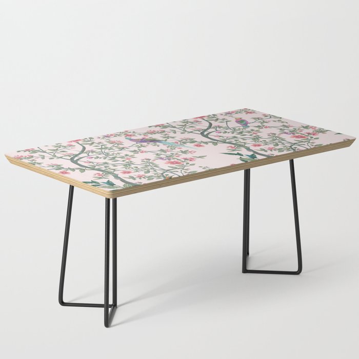 Chinoiserie Blush Pink Fresco Floral Garden Birds Oriental Botanical Coffee Table Gallery Image 1