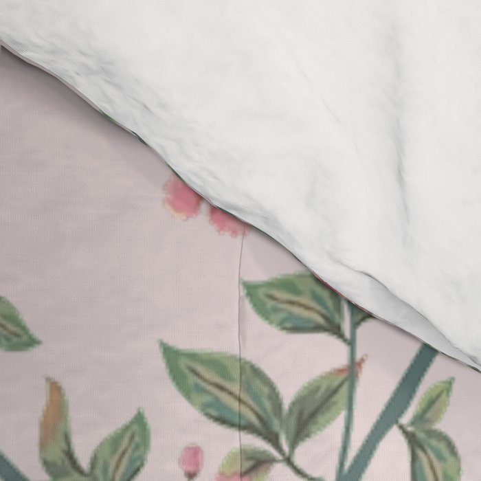 Chinoiserie Blush Pink Fresco Floral Garden Birds Oriental Botanical Comforter Gallery Image 4
