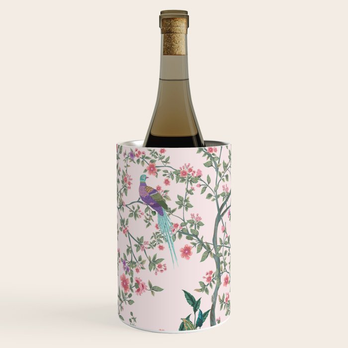 Chinoiserie Blush Pink Fresco Floral Garden Birds Oriental Botanical Wine Chiller Gallery Image 1