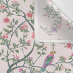 Chinoiserie Blush Pink Fresco Floral Garden Birds Oriental Botanical Wall Tapestry Gallery Image 3
