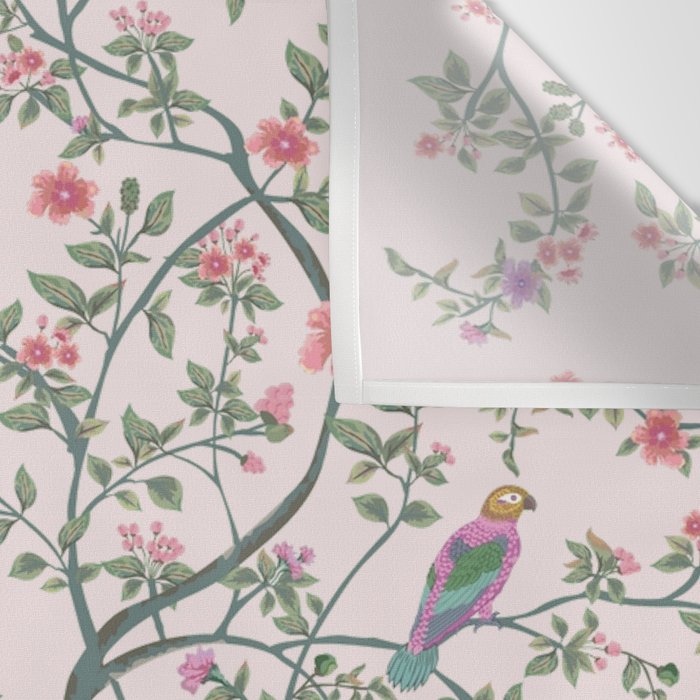Chinoiserie Blush Pink Fresco Floral Garden Birds Oriental Botanical Wall Tapestry Gallery Image 3