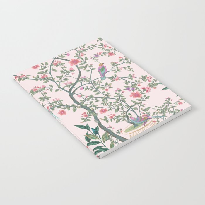 Chinoiserie Blush Pink Fresco Floral Garden Birds Oriental Botanical Notebook Gallery Image 2