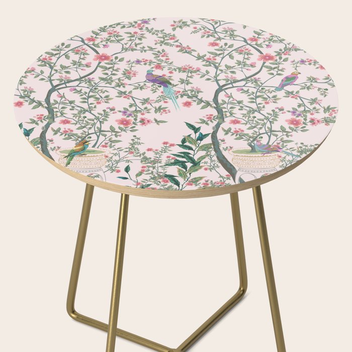 Chinoiserie Blush Pink Fresco Floral Garden Birds Oriental Botanical Side Table Gallery Image 2