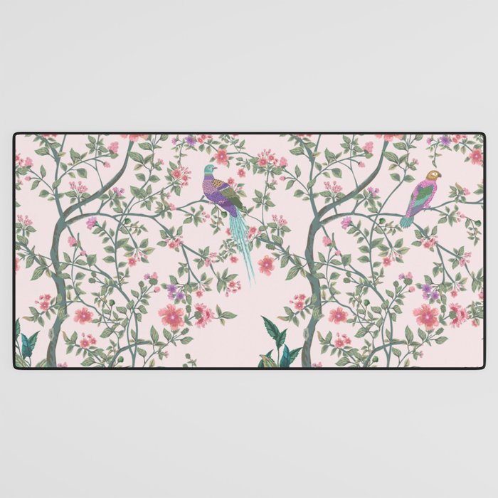 Chinoiserie Blush Pink Fresco Floral Garden Birds Oriental Botanical Desk Mat Gallery Image 3