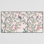 Chinoiserie Blush Pink Fresco Floral Garden Birds Oriental Botanical Desk Mat Gallery Image 3