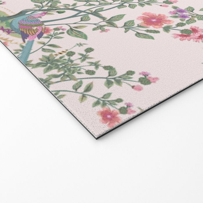 Chinoiserie Blush Pink Fresco Floral Garden Birds Oriental Botanical Welcome Mat Gallery Image 2