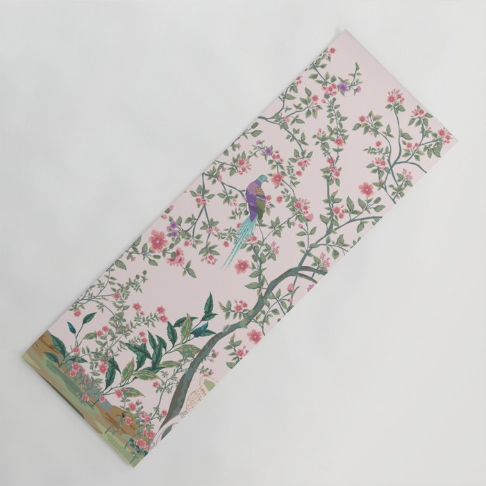 Chinoiserie Blush Pink Fresco Floral Garden Birds Oriental Botanical Yoga Mat Gallery Image 1