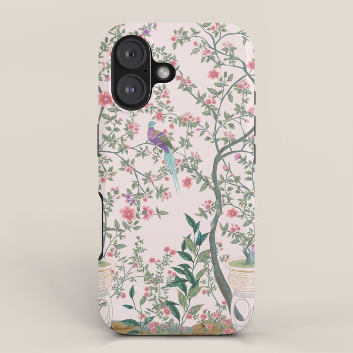 Chinoiserie Blush Pink Fresco Floral Garden Birds Oriental Botanical iPhone Case Gallery Image 1