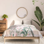 Chinoiserie Blush Pink Fresco Floral Garden Birds Oriental Botanical Comforter Gallery Image 3