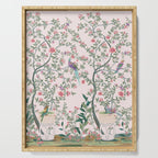 Chinoiserie Blush Pink Fresco Floral Garden Birds Oriental Botanical Serving Tray Gallery Image 1