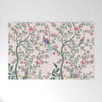 Chinoiserie Blush Pink Fresco Floral Garden Birds Oriental Botanical Welcome Mat Gallery Image 1