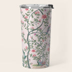 Chinoiserie Blush Pink Fresco Floral Garden Birds Oriental Botanical Travel Mug Gallery Image 2